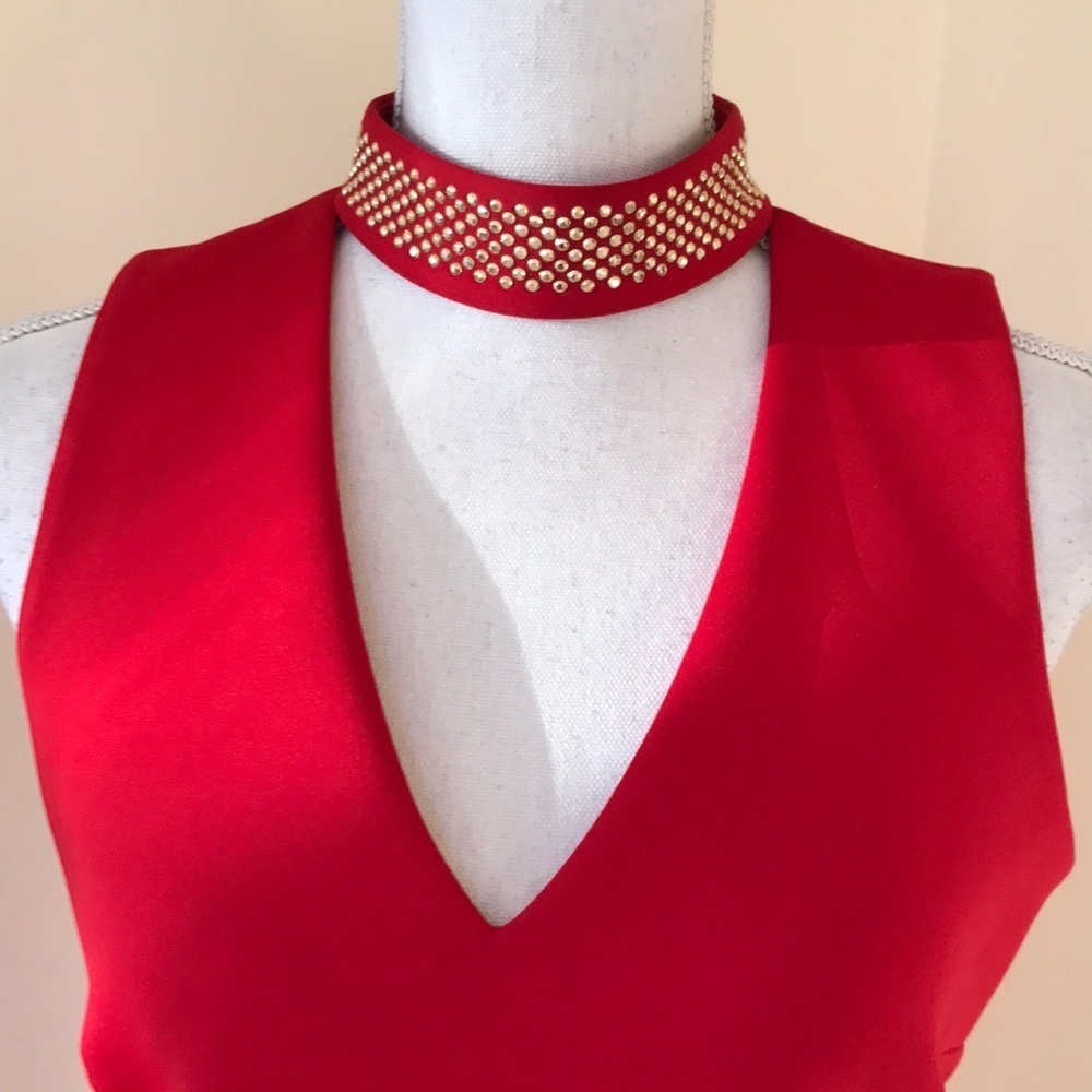 CALVIN KLEIN Size 6 red bling collar bodycon dress - Picture 2 of 8